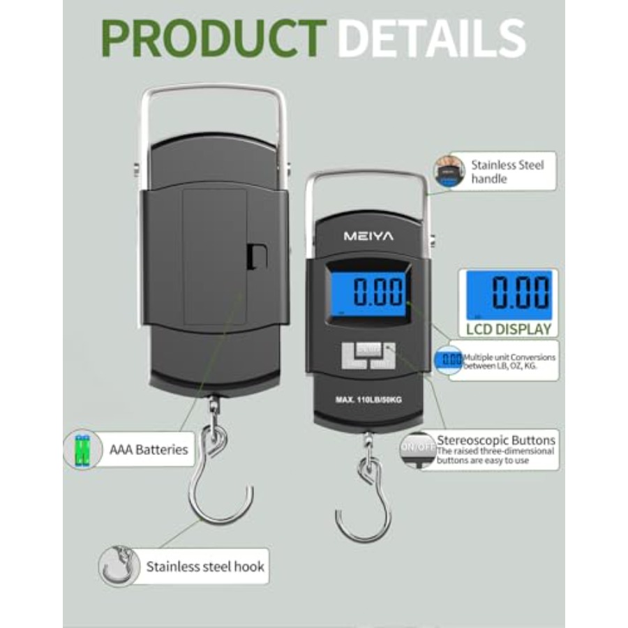 Fish Scale 110lb/50kg Digital  - đánh giá và giá Fishing Hook Stainless Steel