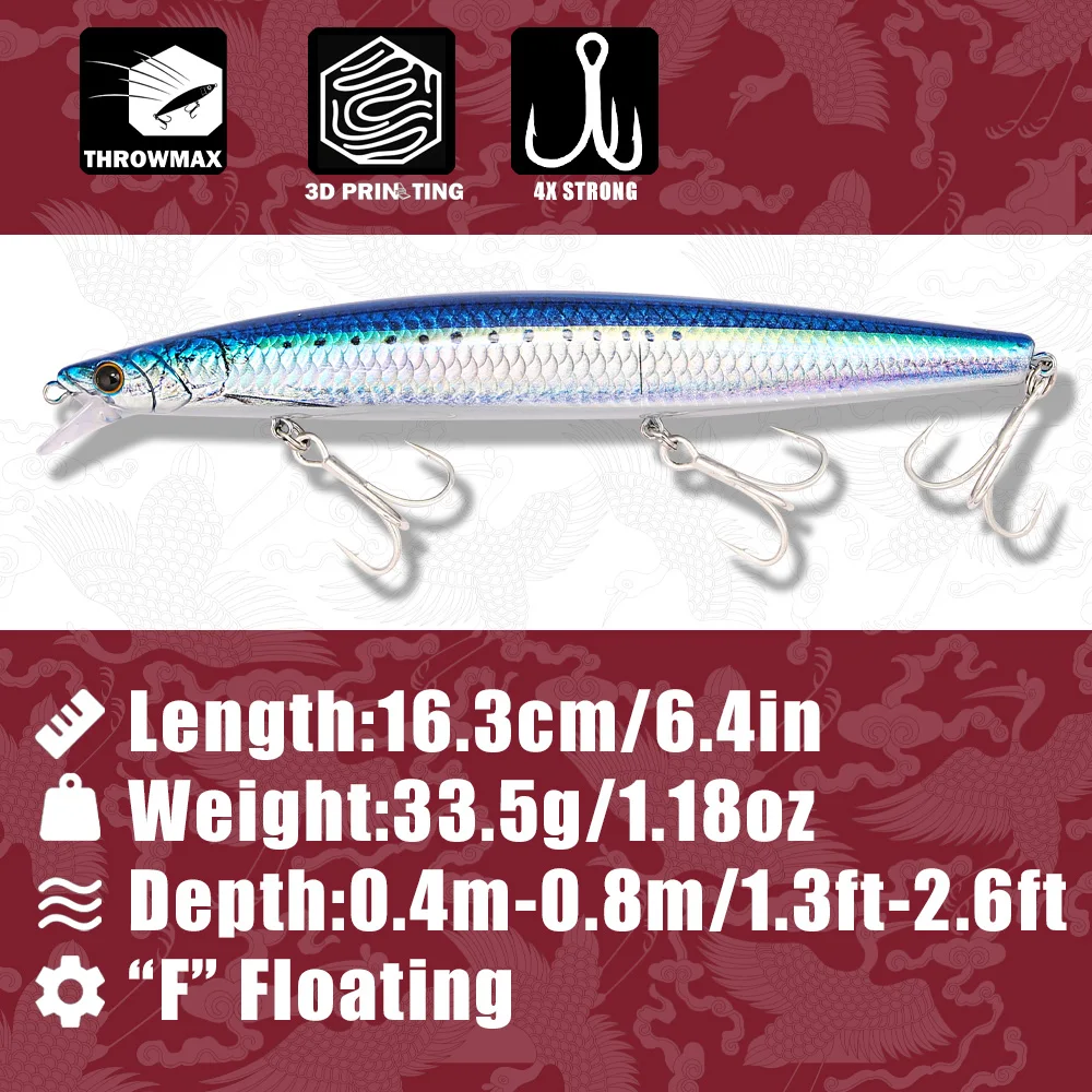 B&U 163mm/33.5g Floating Long  - đánh giá và giá Fishing Hook Treble