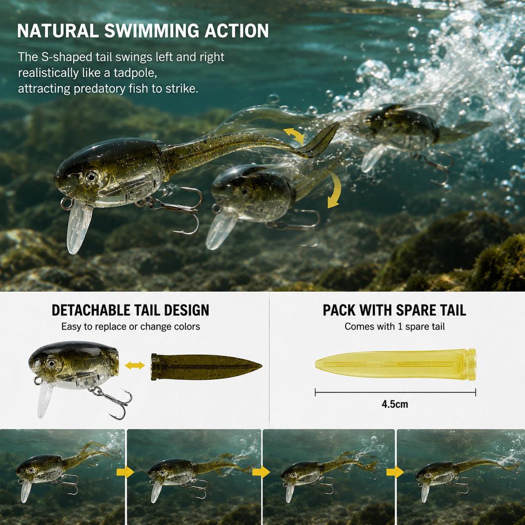 1pcs Tadpole Hard Bait Fishing - đánh giá và giá Fishing Hook Treble